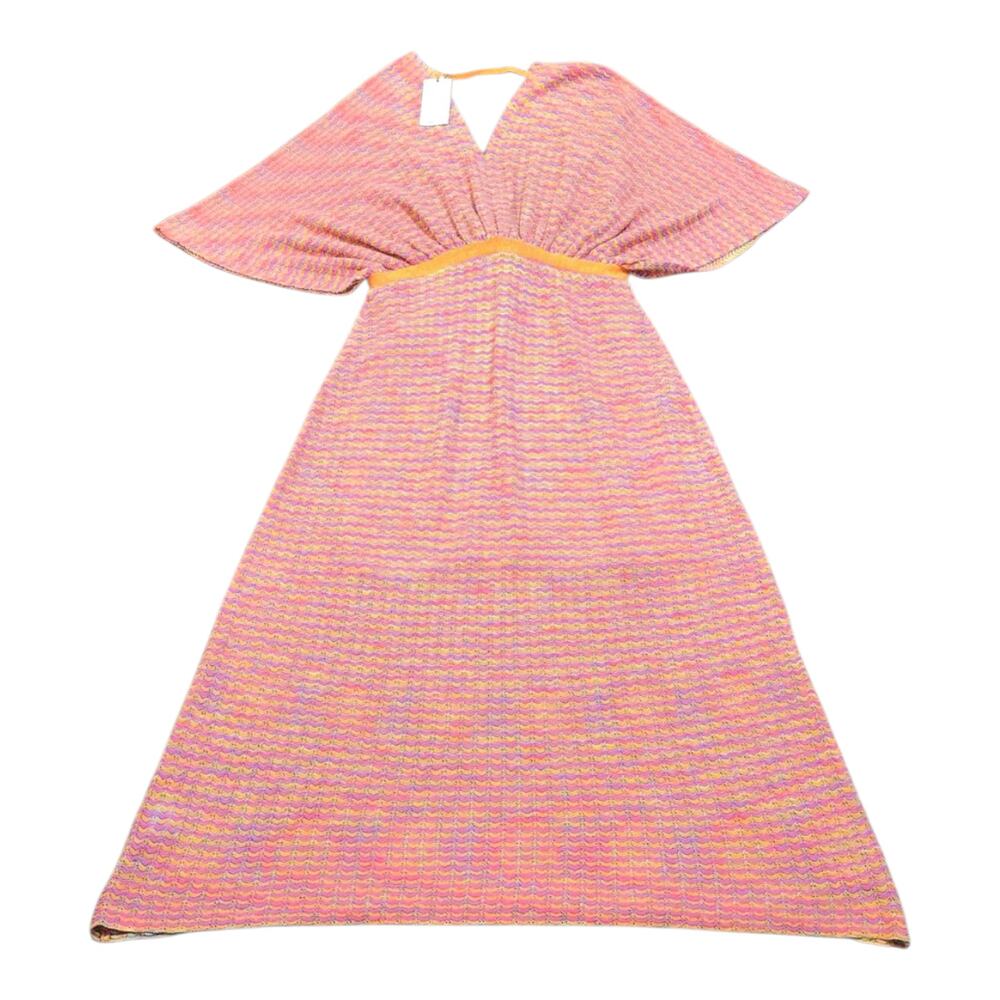 MNG Multicolored Crochet Knit Maxi Dress Orange Pink V-Neck Oversized Boho Sz 10 - Picture 3 of 6